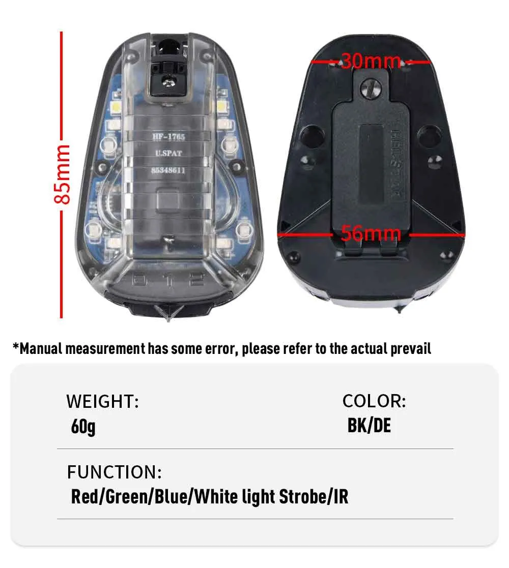 WADSN Wasserdichte Marienkäfer-Lampe, Tactica Survival-Sicherheitsblitzlicht, schnelles Helm-Blitzlicht für Camping, Jagd, Überlebenswerkzeug – Detail 2