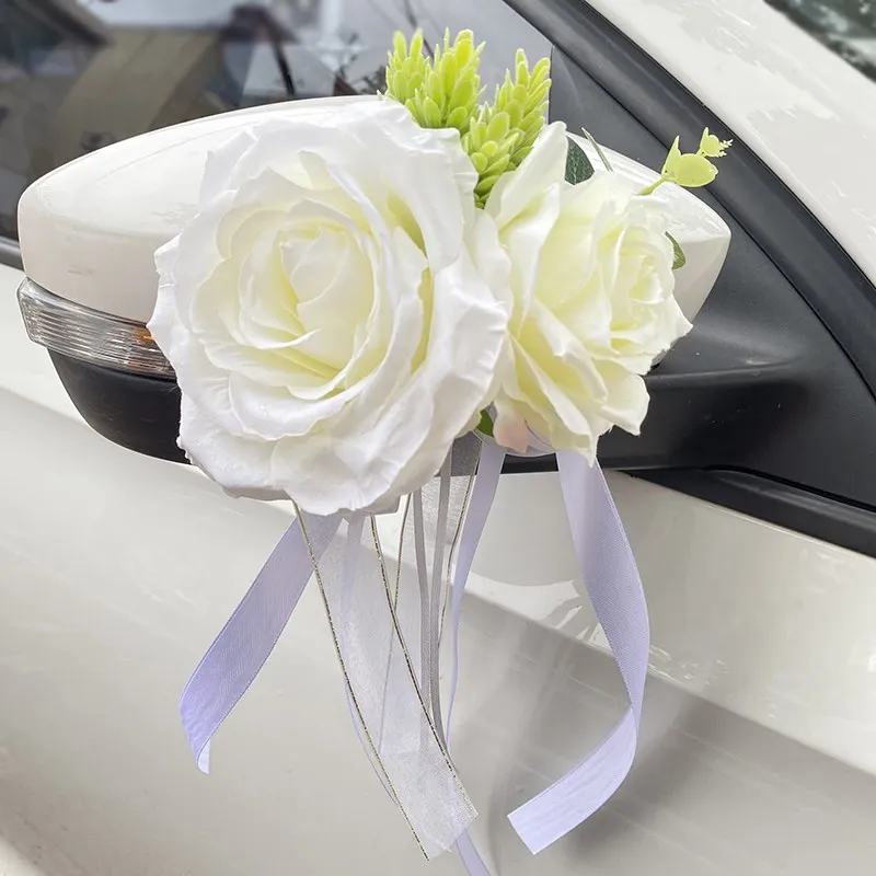 RIDAEX Kit di Decorazioni per specchietto retrovisore con Fiori di Seta per Auto da Matrimonio in Stile Foresta