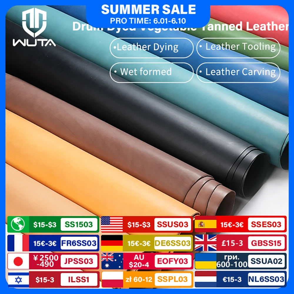 WUTA Full Grain Drum Dyed Vegetable Tanned Cowhide Skin Pre-cut Vachetta Leather Genuine Leather Craft Material DIY Bag Wallet 1