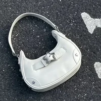 Vintage coréen décontracté mignon blanc étoile épaule sous les bras sac fourre-tout dames sacs à bandoulière en cuir Zip sacs à main sacs à main femmes 2