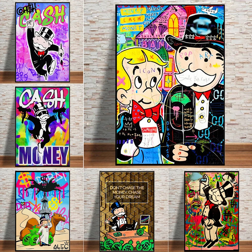 Alec Graffiti Monopoly Millionaire Money Street Art Canvas Print Painting Wall Picture Modern Living Room Home Decoration Poster