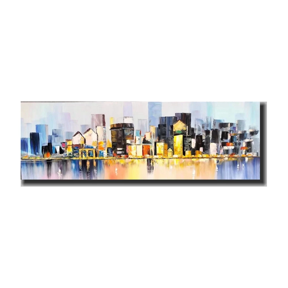 

Riverside Building Wall Hanging Decor Paintings Scattered Buildings Abstract Wall Art For Cosy Living Room