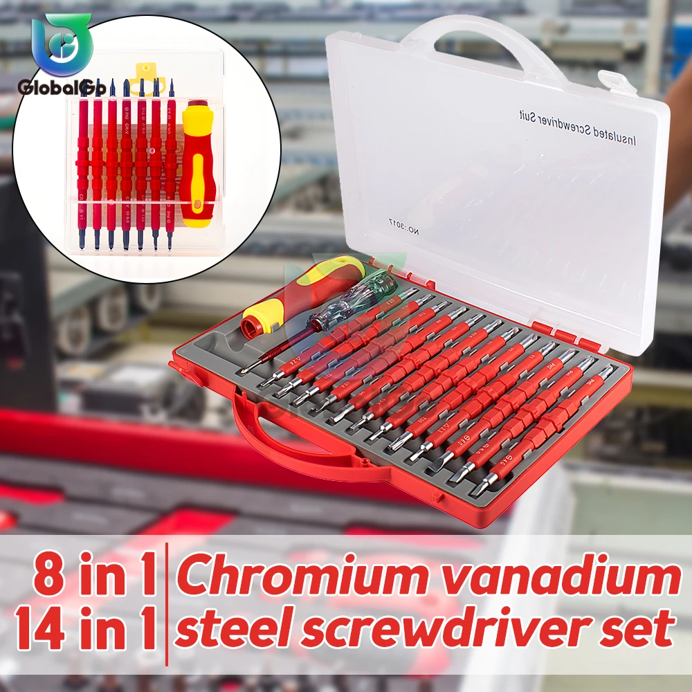 

8/14 In 1 Insulated Screwdriver Set Magnetic Multifunctional Chrome Vanadium Steel Screwdriver Set Electrician Maintenance Tool