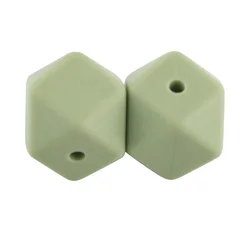 Set of 10 Pearl Hexagon Silicone Beads - 14mm  10pcs (Matcha green)