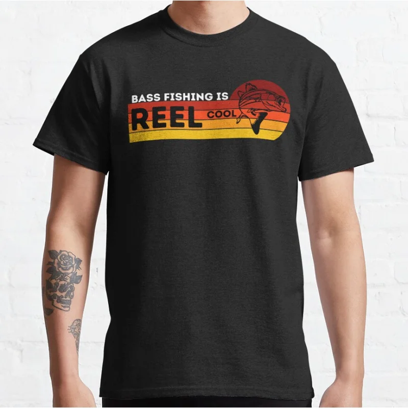 REEL Cool Funny Bass Fishing Graphic T-Shirt - Large Adult Sizes S-6XL
