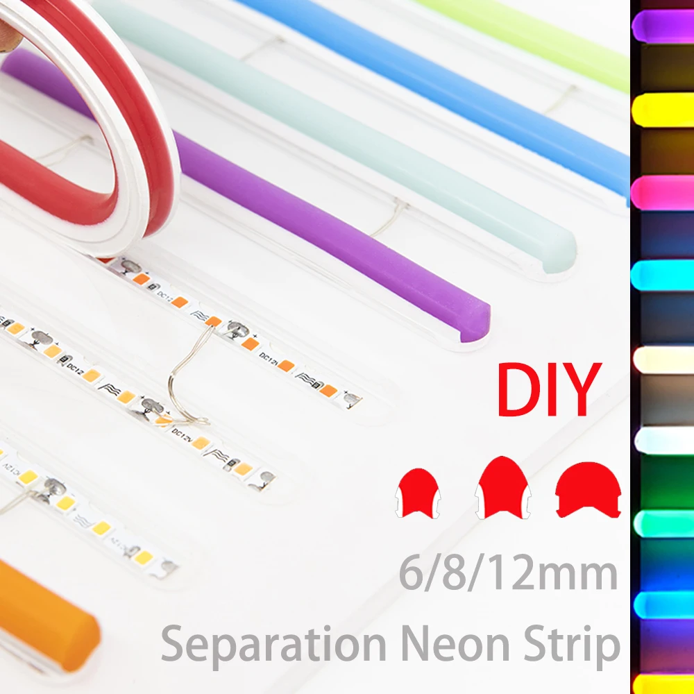 DIY 6mm 8mm 12mm Separate Neon Strip Light Flexible 120Leds 2835SMD Led Tape For LED Neon DIY Sign Waterproof IP67 DC12V