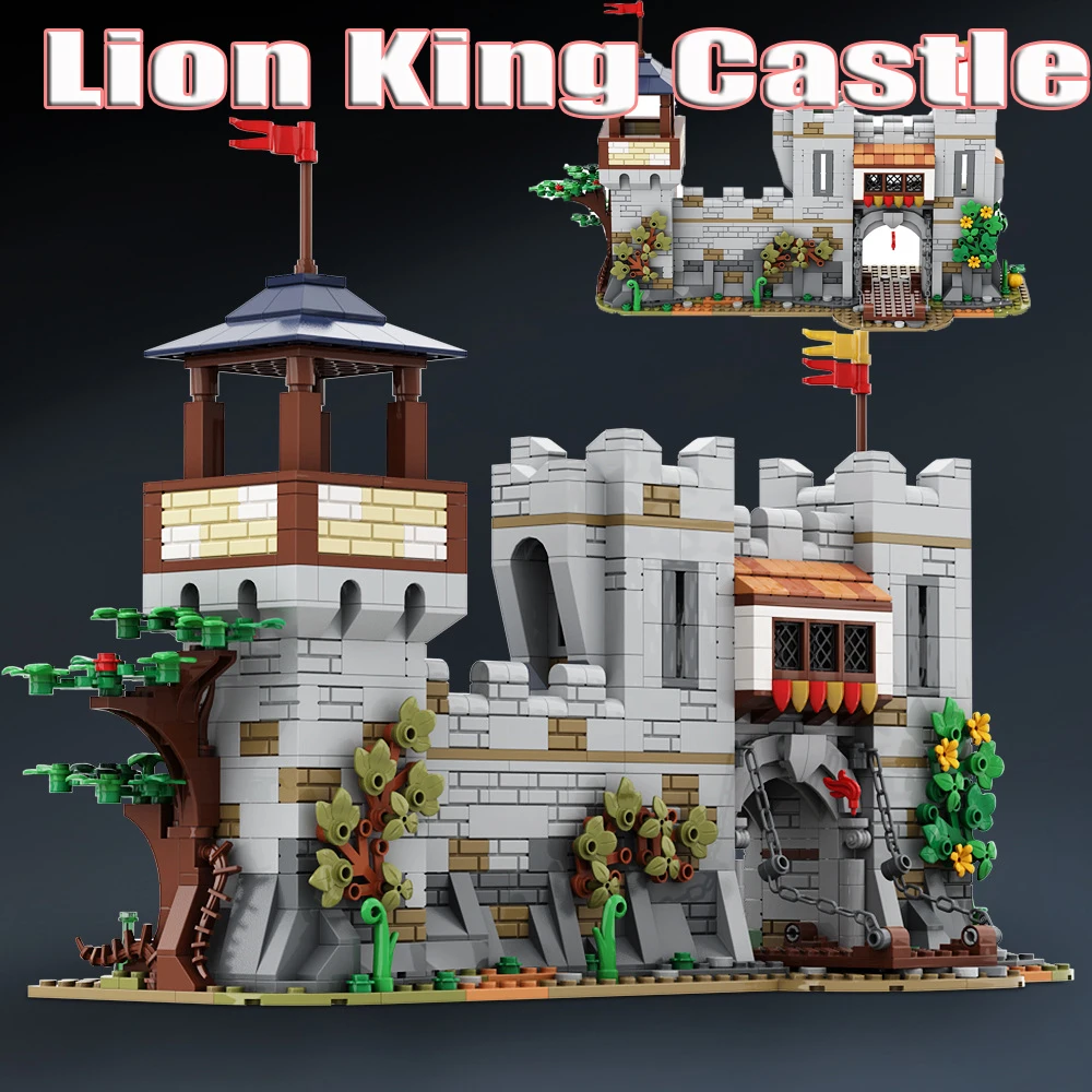 

MOC Medieval Lion King Castle Building Blocks City Wall Military Army Warrior Soldier Figures Tower Weapons Bricks Toys Kid Gift