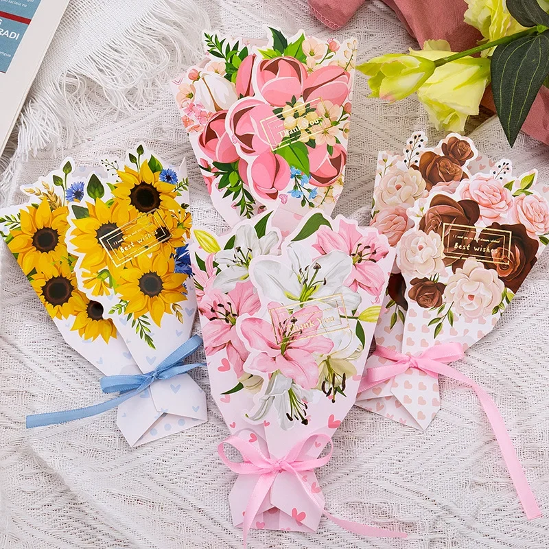 Flower Pattern 3D Foldable Bouquet Greeting Card Blessing Words Wedding Invitation DIY Card Birthday Gift Greeting gift card greeting cards wedding invitations