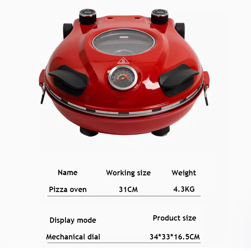 Pizza Oven Commercial Household Dual Electric Heating Portable 12"Baking Pan Food Processor 110V/220V Furnace