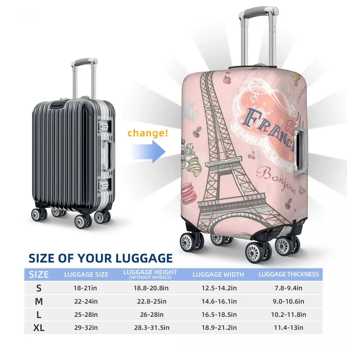 Eiffel Tower Graffiti Suitcase Cover Paris Fashion Travel Protection Flight Practical Luggage Supplies Xmas Gift 6