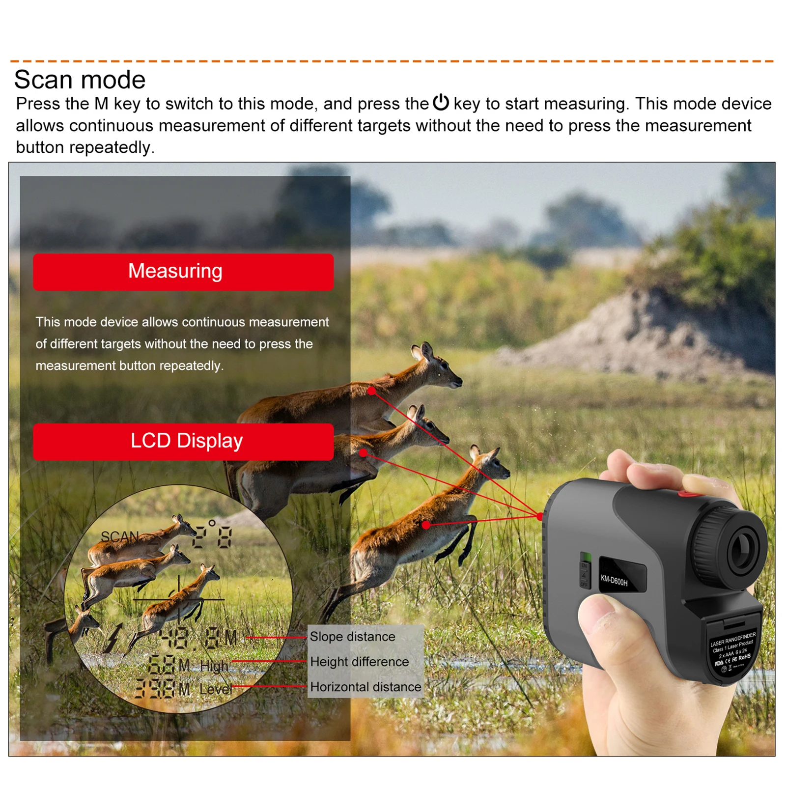 Hunting Laser Rangefinder Telescope Rangefinder with Slop Switch Vibration Prompt Portable Outdoor Sports Golf Range Finder