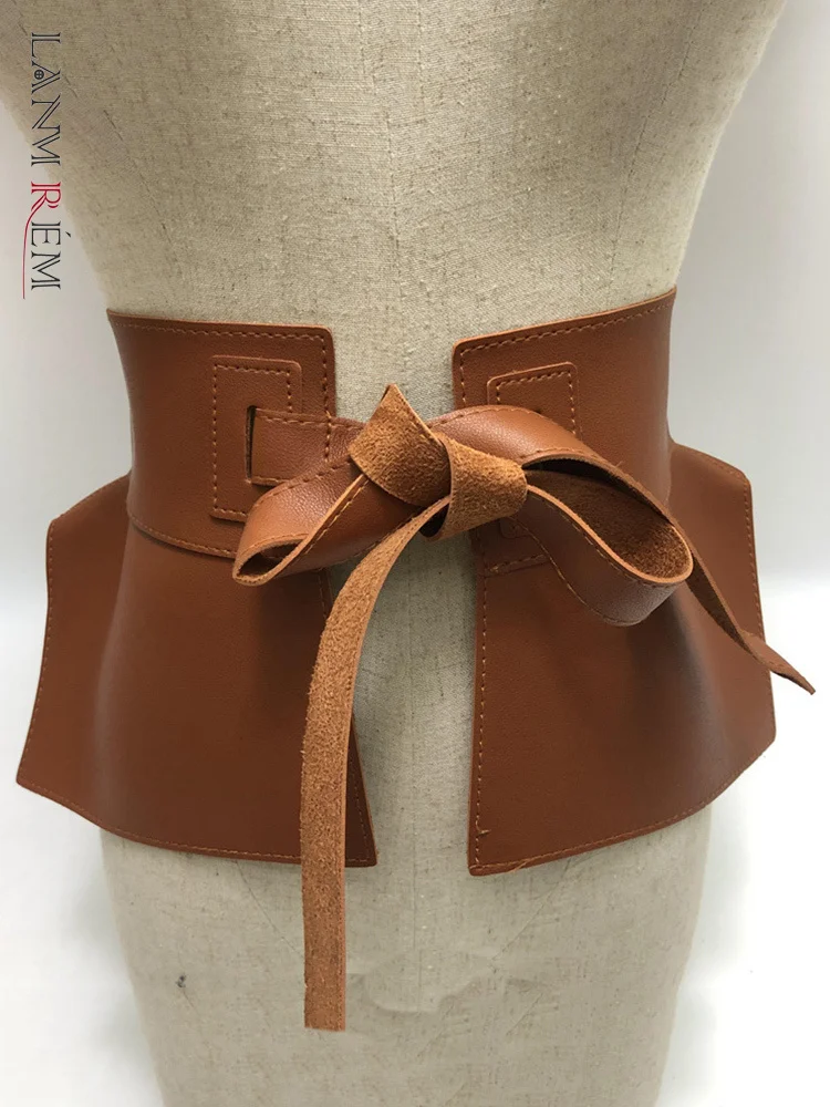 

LANMREM 2023 New PU Leather Belt Women Bandage Design Wide Waist Stretch Band Solid Color Belts Versatile Clothing 2AA2260