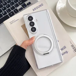 360° Rotating Bracket Transparent Phone Case with Hinge Protection - Shockproof Back Cover (2 - Piece Set) - Galaxy Z Fold 8 Ultra (Silver)