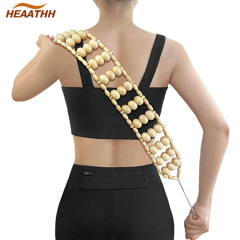 Wood Back Massager Roller Rope, Manual Massage Strap for Back, Neck, Shoulders, Legs, Waist Pain Relief, Wooden Therapy wood bead rope bag strap handle shoulder belt for handbag diy replacement