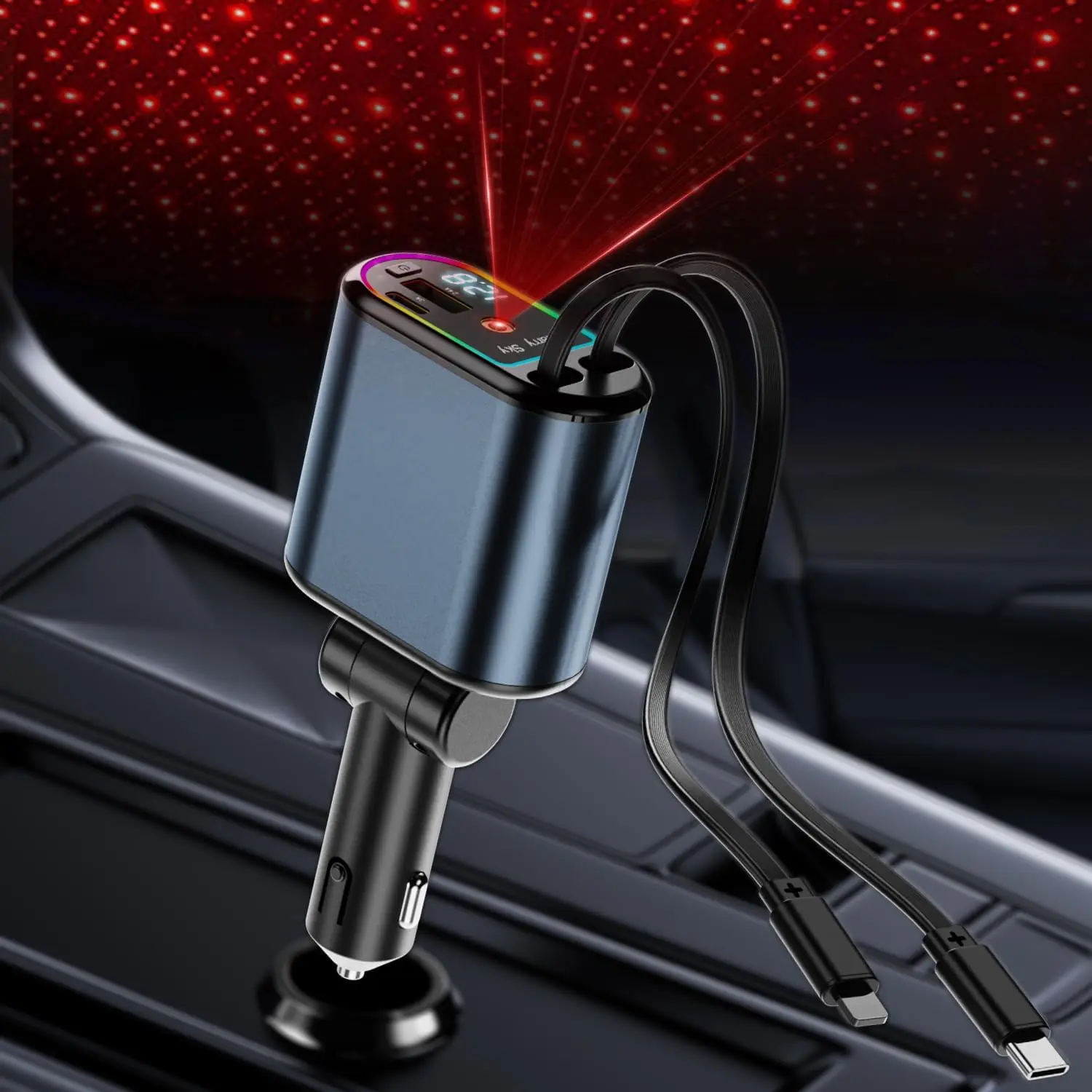 Caricabatteria Da Auto Retrattile 4 In 1 Starlight Sul Tetto Dellauto 100w Porte Usb Tipo C Caricabatteria Da Auto Super Veloce Adattatore Da Auto Per P15916148