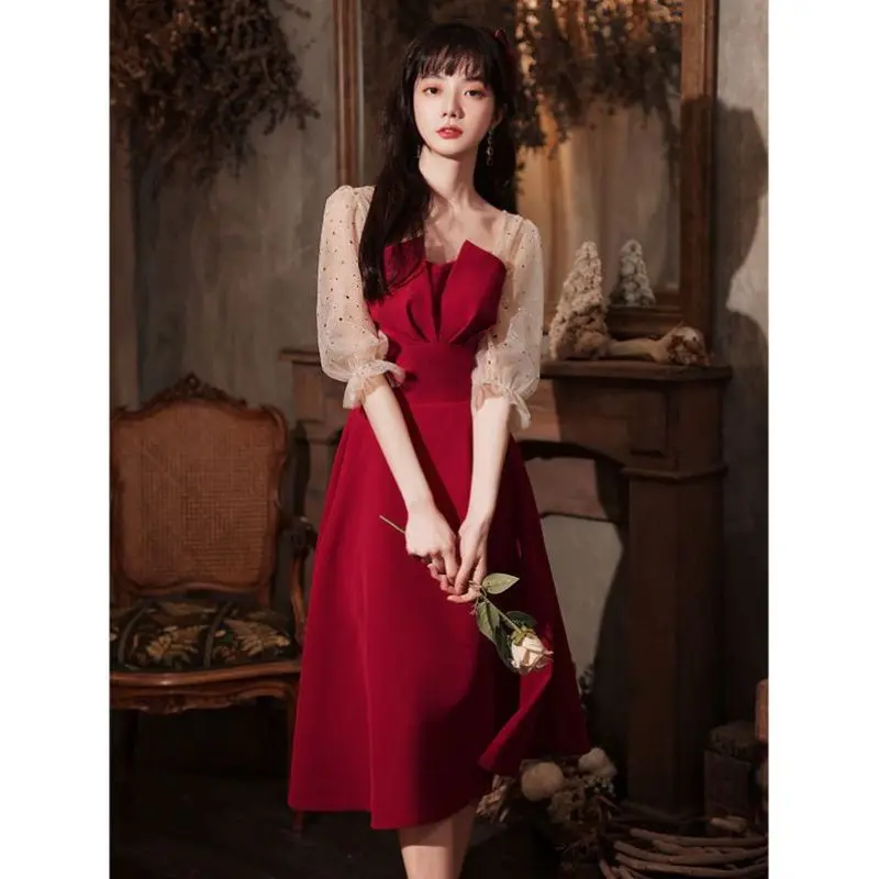 

2024 French Elegant Midi Dresses Korean Fashion Evening Party Dress Females Wedding Vintage Sundresses for Women Summer Chic