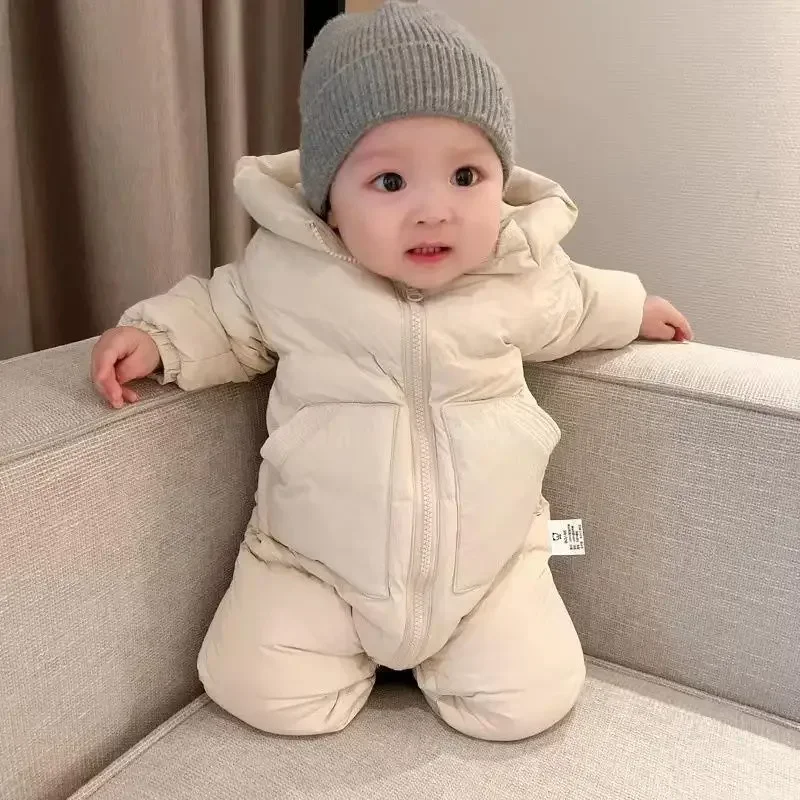 

Boys Girls Warm Thick Jumpsuit Hooded Outfits Overalls baby clothes Winter Plus Velvet New born Infant Snowsuit coat kids Romper