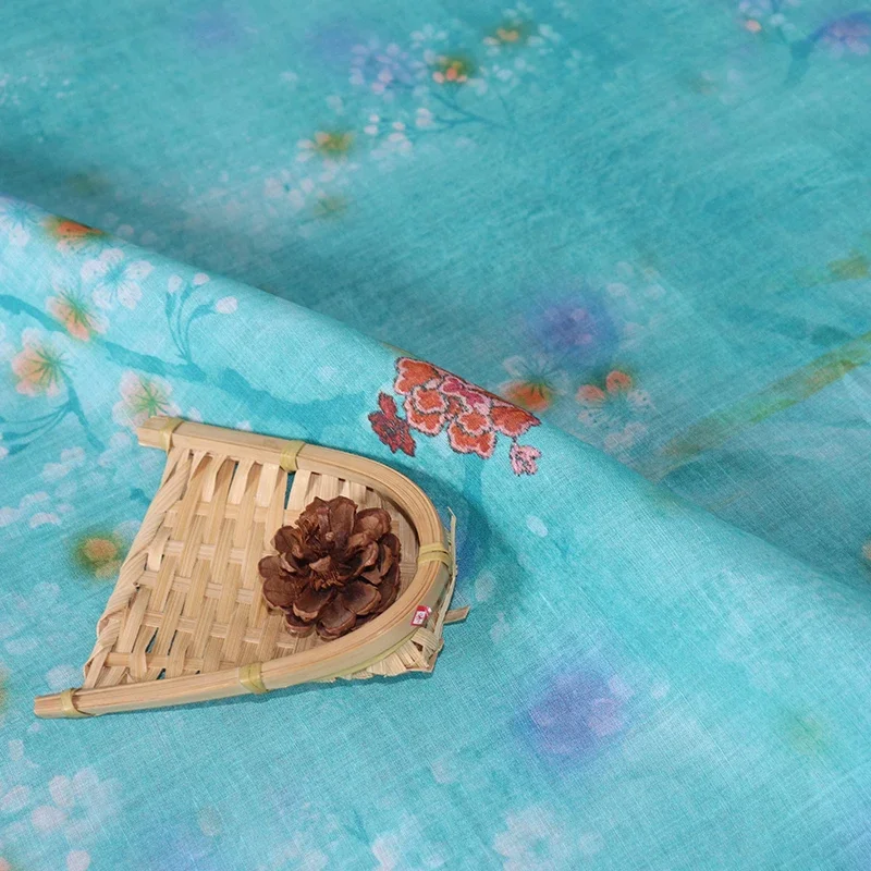 Ramie Plant Flower Printed Clothing Fabric Dress Shirt Sewing Fabric Spring and Summer Fashion Materials
