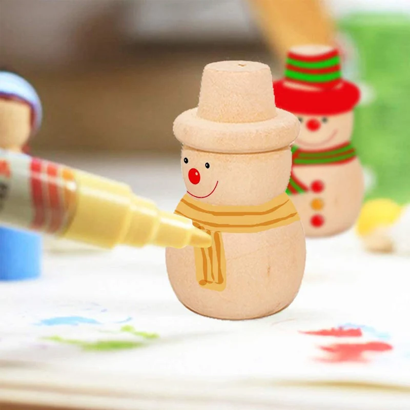 10PCS Creative Gifts Christmas Wooden Peg Dolls Unfinished DIY Art Craft Color Graffiti Toys for Kids Party Favors Prizes