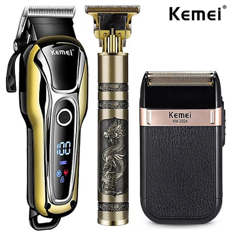 Professional Barber Hair Clipper Rechargeable Electric Finish Cutting Machine Beard Trimmer Shaver Cordless Corded KM-1990 220v jig saw variable speed curve saw 0 45° bevel curved cutting corded electric jig saw professional chainsaw 580w 600w