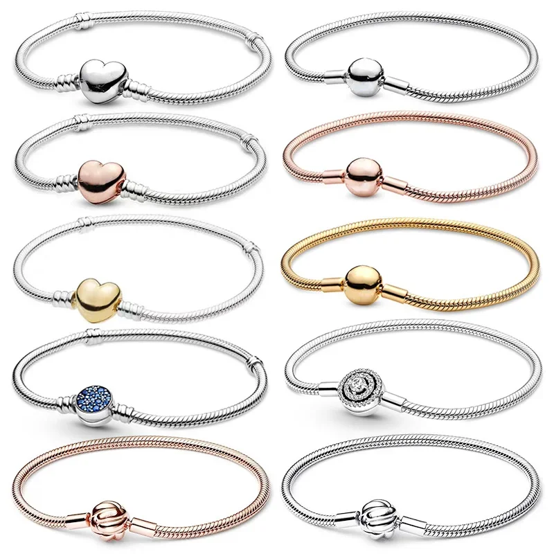 

Heart buckle Multiple double circle full drilling Snake Bone Bracelet (S925 Silver Plated) + Velvet Bag