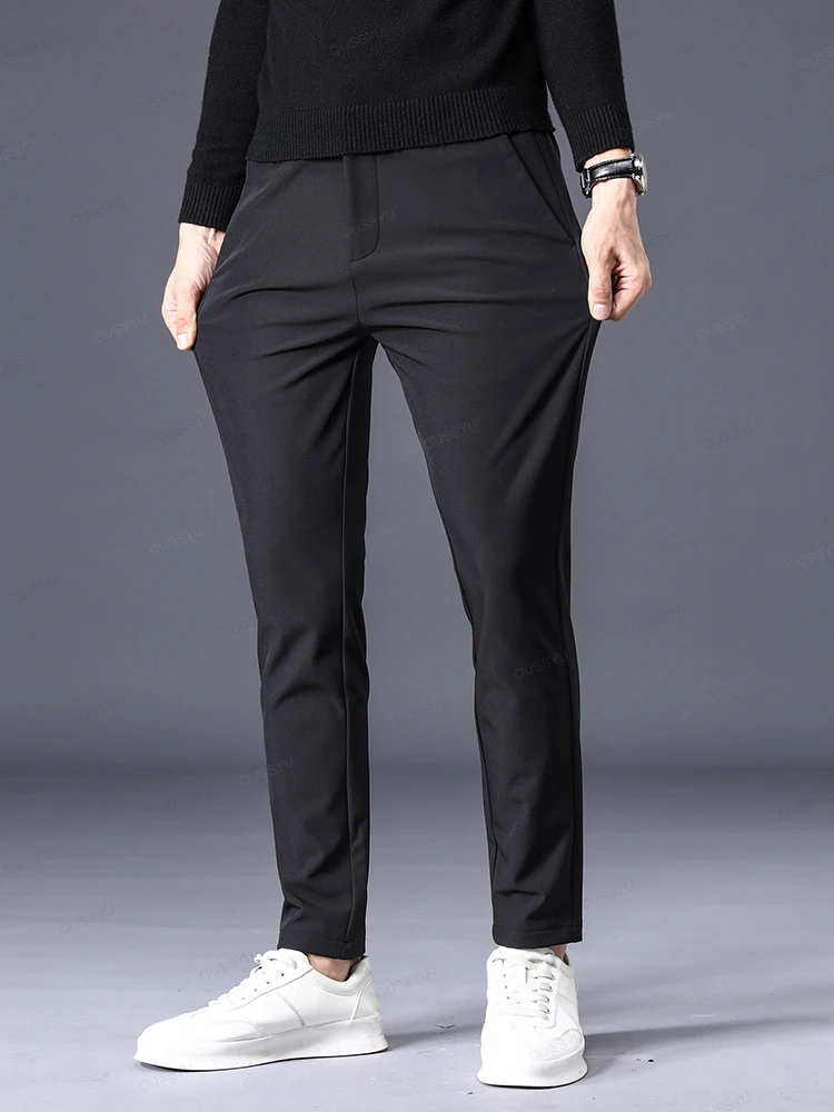 Autumn Winter Stretch Casual Pants Men Thick Business Stretch Slim Elastic Waist Jogger Korean Classic Outdoors Trousers Gift 3