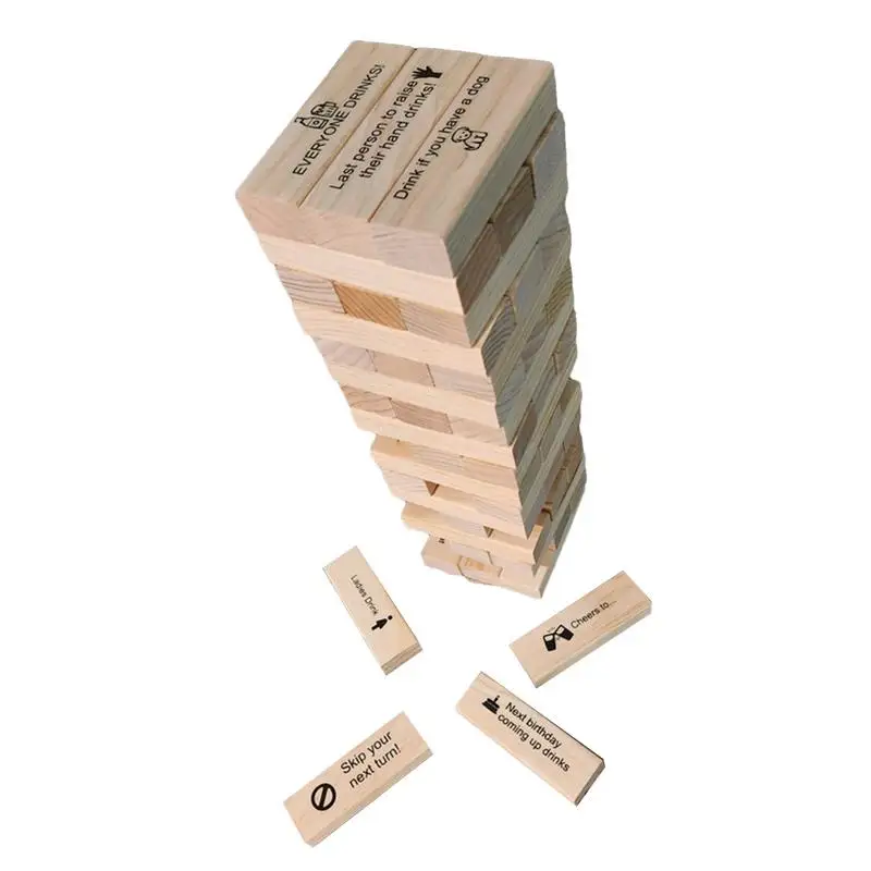 Drunken Tower Drinking Game Adult Party Drinking Game Wooden Blocks Stacking Floor Tower Building Blocks Balancing For