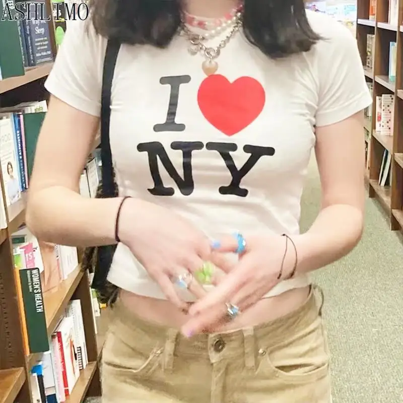 Crop Tops I love NY 2000s Streetwear Haruku women T-shirt Short Sleeve Y2K Fashion Letter Print Cute Baby Tees E-girls802_voghion.com
