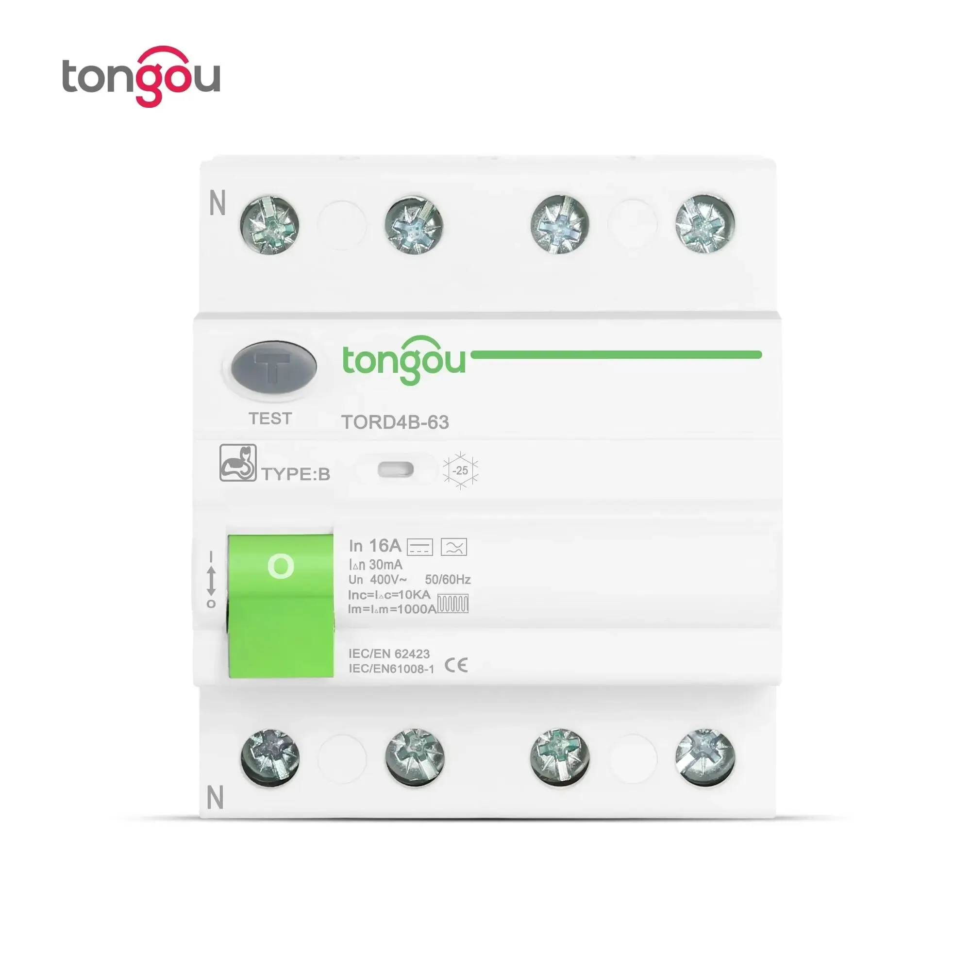 TONGOU-interruptor atual residual, vazamento da terra, RCD RCCB, tipo B, Evse 2P, 4P, C.A., 40A, 63A, 30mA, 10KA, trilho do ruído, 230V