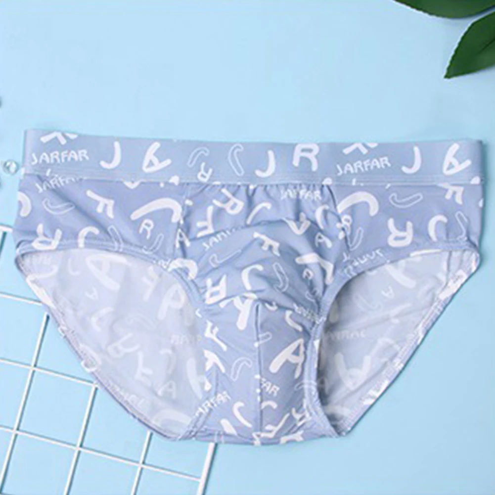 

Men Printing Briefs Ice Silk Seamless Underwear Man Bulge Pouch Underpants Low-Rise Panties Thin Breathable Knickers Lingerie