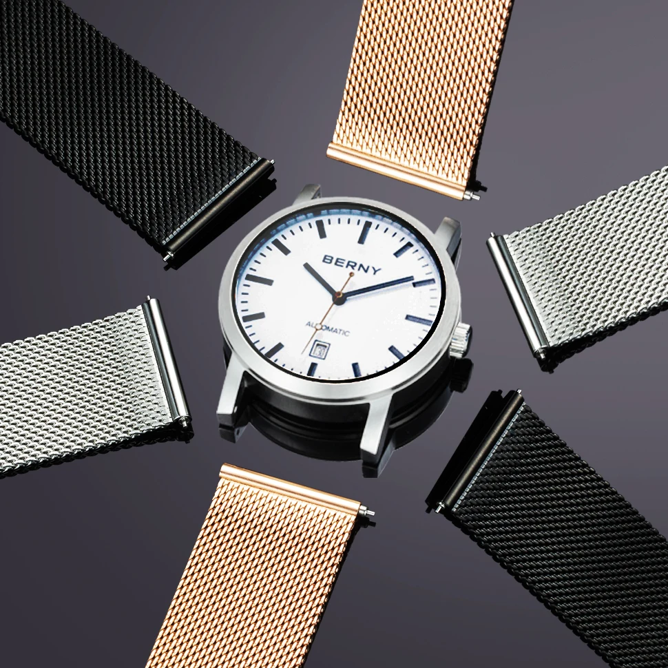 Cinturino Orologio Milanoise In Acciaio Inox Nero, Larghezza