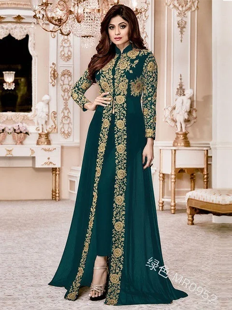 Elegant Stand Collar Women Dress Muslim Abaya 2 Piece Set Floral Full Sleeve Big Swing A-line Party Maxi Vestidos Long Dresses 1
