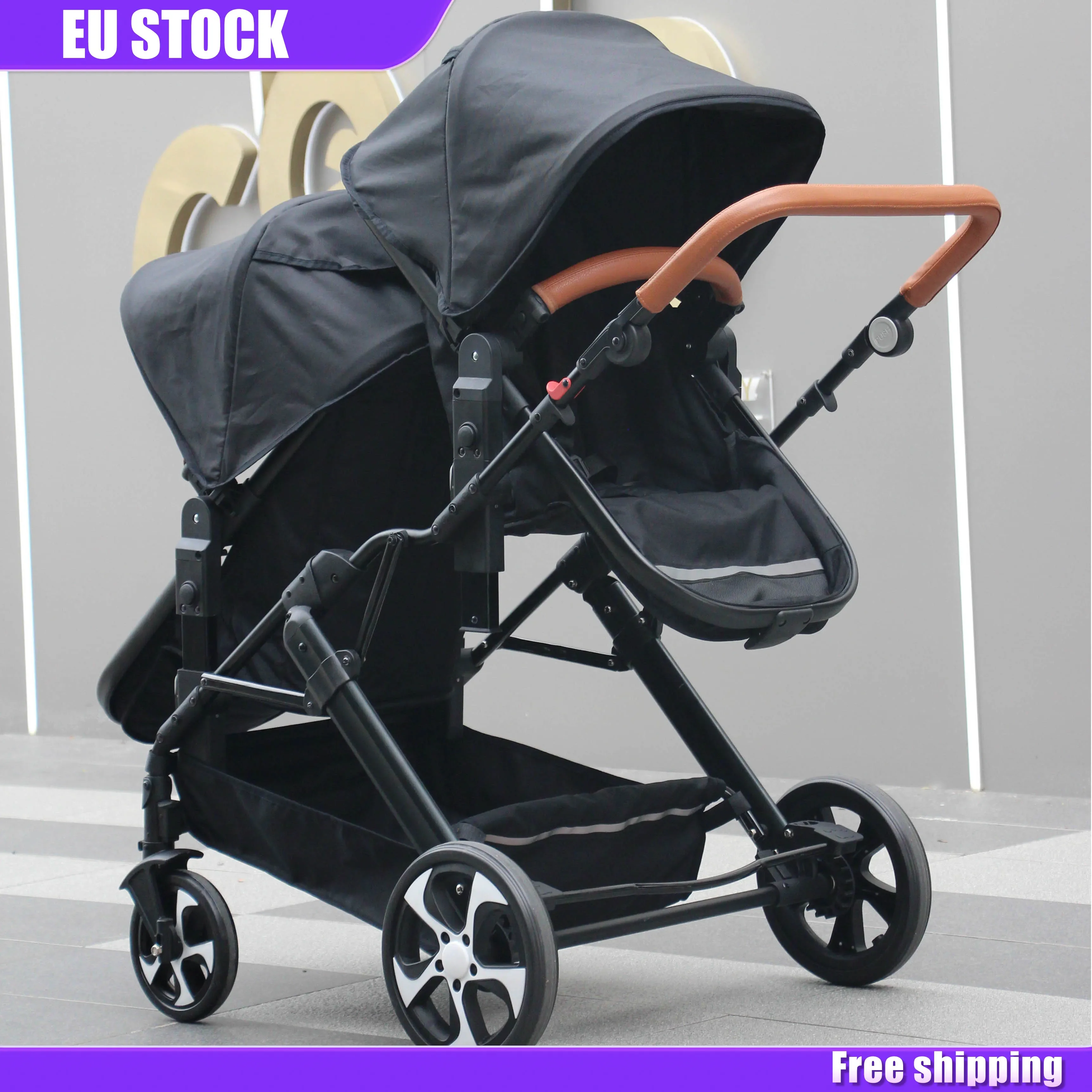 EU STOCK New twin Baby Stroller Twin Can Sit and Lie Double Stroller Shock Absorber Second high view Child Stroller freeshipping 1