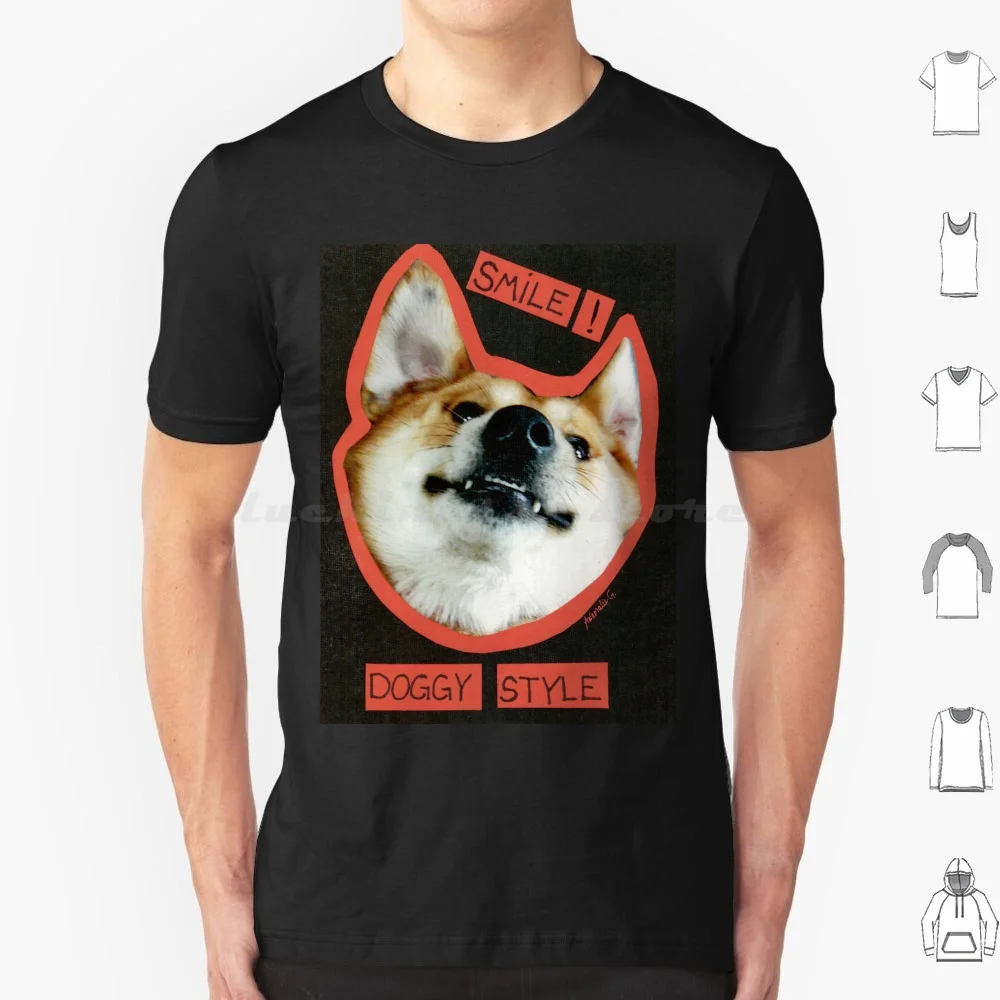 

Smile! Doggystyle! T Shirt Cotton Men Women Diy Print Smile Smiling Happy Dog Doggy Doggie Red Black Fuzzy Friendly Funny