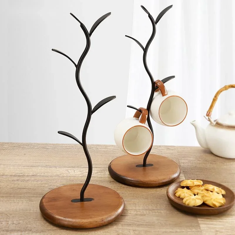 

Wooden Coffee and Tea Cup Stand Household Living Room Drain Water Tree-Shaped Storage Rack Functional Decorative Item