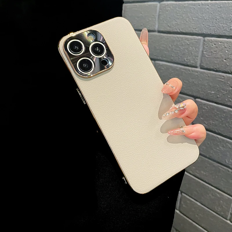 

Solid Color Advanced Simple Electroplated Metal Phone Case For iPhone 13 14 15 Pro Max Plain Grain Anti-fall Protective Cover
