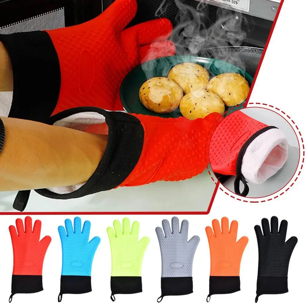 

Oven Gloves Heat Resistant Baking Gloves Silicone Heat-insulating Gloves Cotton Lining for Kitchen Flexible Oven Mitts