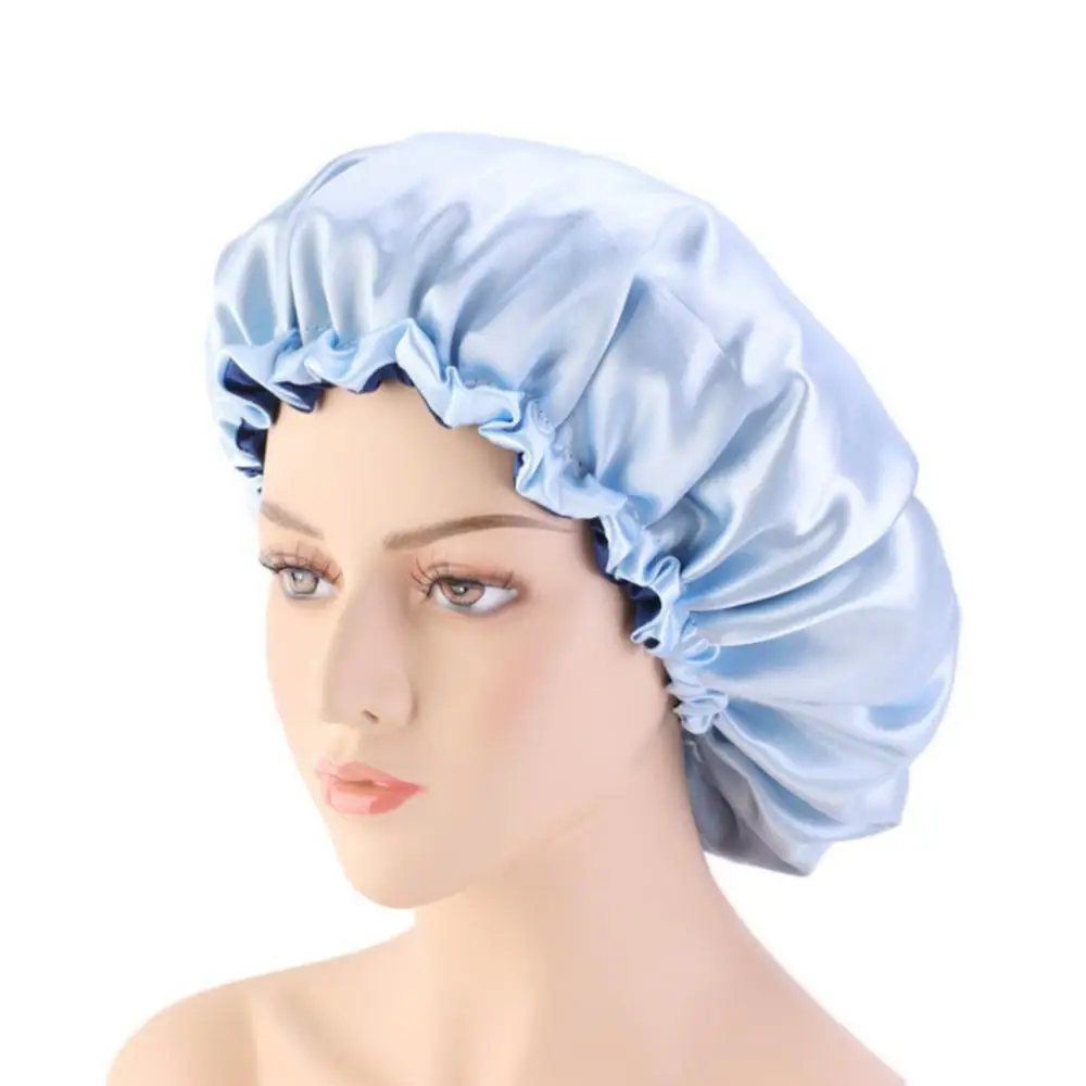 Description Picture 5 of item1/2PCS Reversible Satin Bonnet Hair Caps Double Layer Adjust Sleep Night Head Cover Hat For Curly Springy Hair Styling