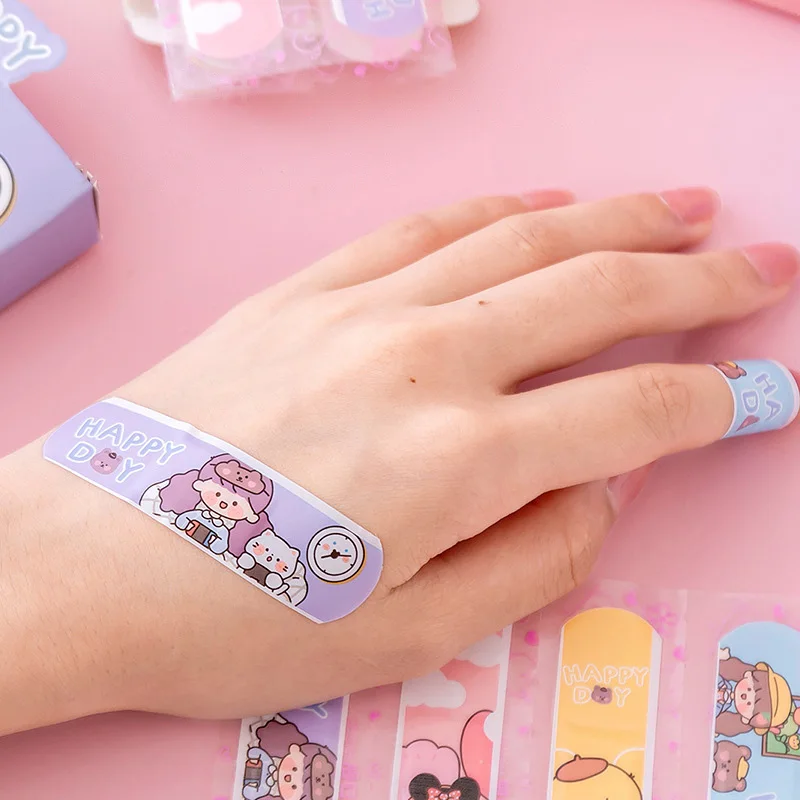 20pcs Cute Cartoon Patterned Curved Patch Waterproof Wound Strips Dressing Adhesive Plaster Bandages First Band Aid for Children