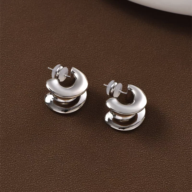Brass With 18K Rugged CC Stud Earrings Women Jewelry Punk Party T Show Gown Runway Korean Japan INS