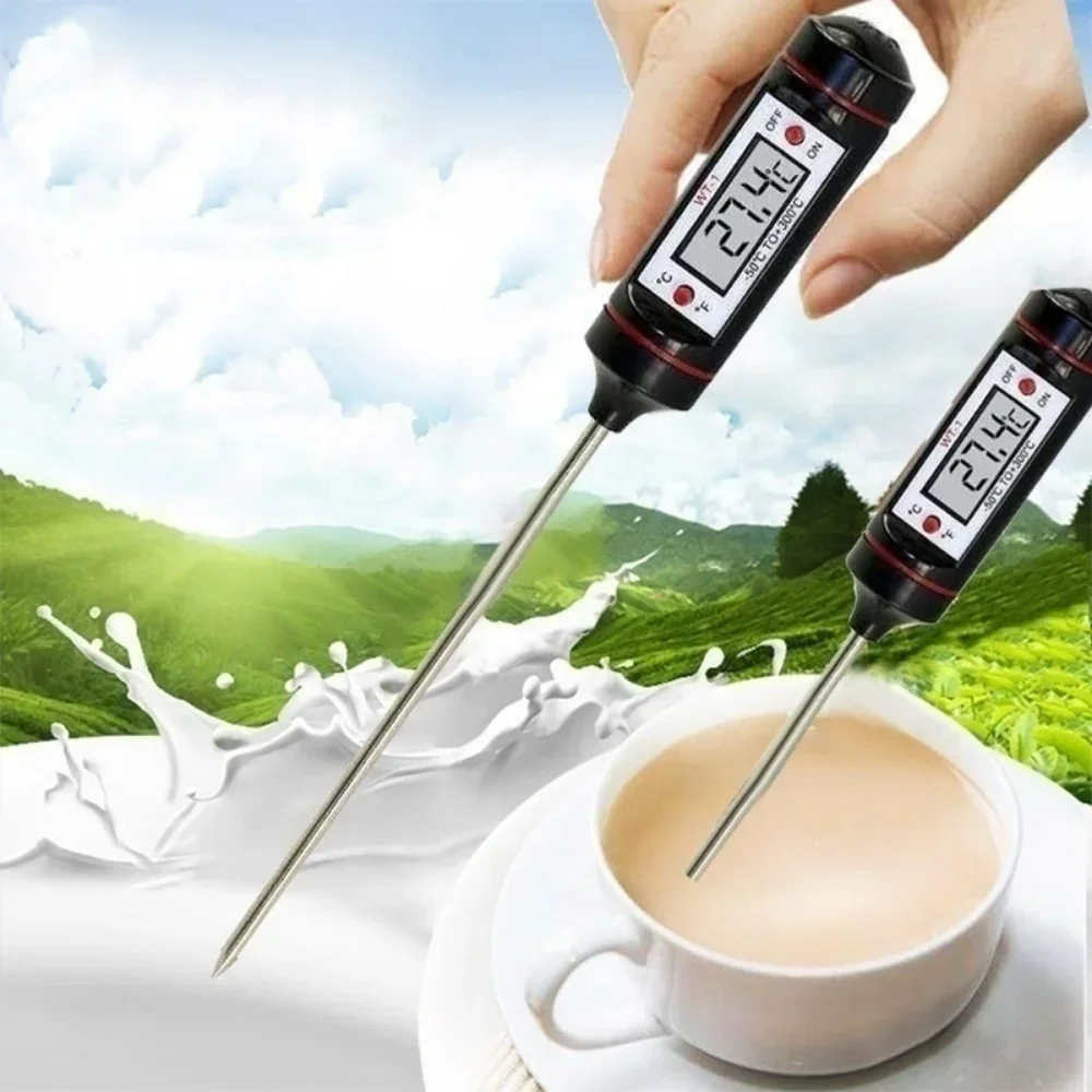 Household Kitchen Liquid Food Oil and Milk Digital Probe Temperature Electronic Thermometer for Cooking, Silver