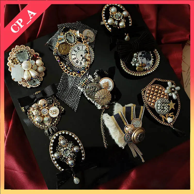 

Vintage Fabric Badge Brooch Baroque English Pin Bow Coat Sweater Accessories for Women