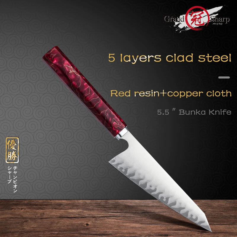 

Японский нож Grandsharp 5,5 дюйма «Bunka», 2 слоя из нержавеющей стали 430, ручная штамповка, филировка рыбы, кухонный нож, мясница