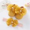 Pudcoco Infant Girl Flat Shoes for Spring Autumn, Bowknot Soft Sole Anti Slip Crib Shoes + Lace Headband 3