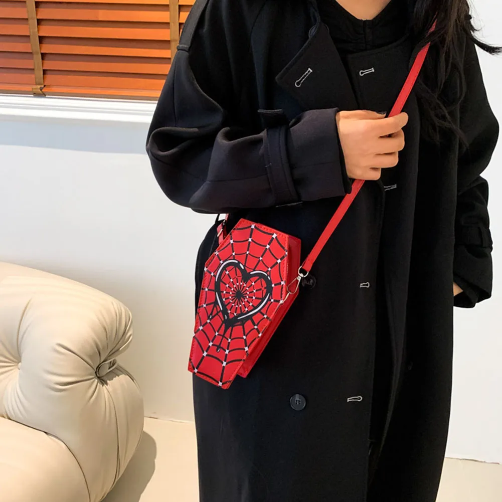 Women Creative Commuting Bag Large Capacity Coffin Shaped Simple Shopping Bag Spider Web Novelty Messenger Trendy Sling