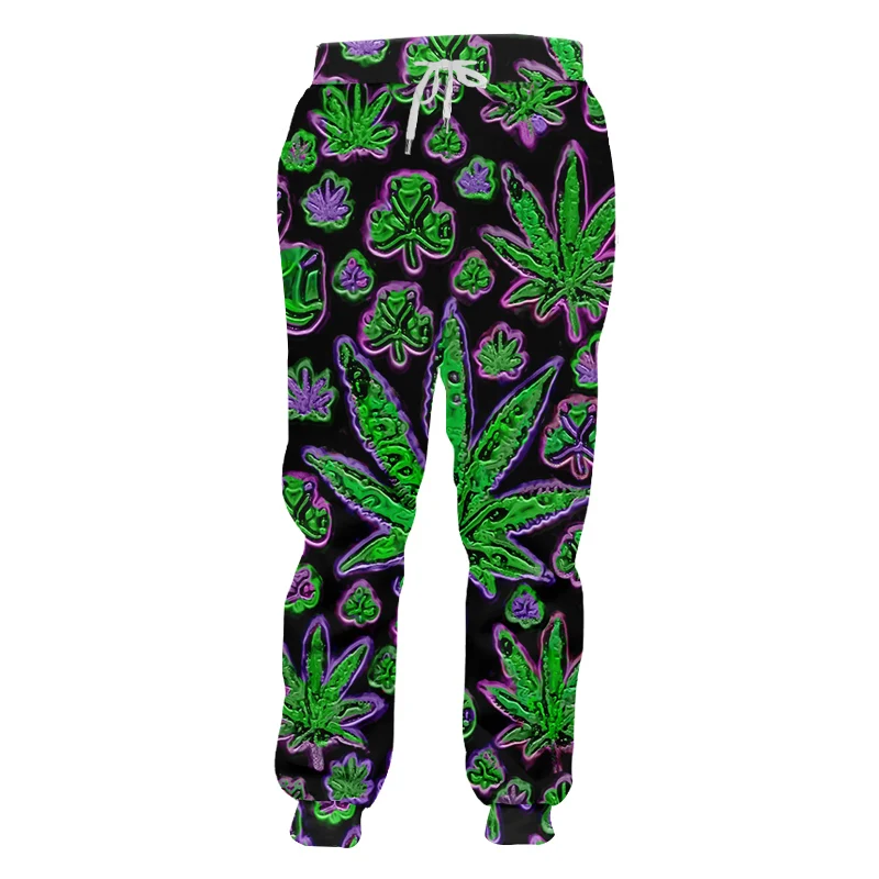 

Hot Sale Trending Green Leaves Print Sweatpants Gothic Black Top Aesthetic Casual Plus Size 6xl Elastic Sport Pants Dropshipping