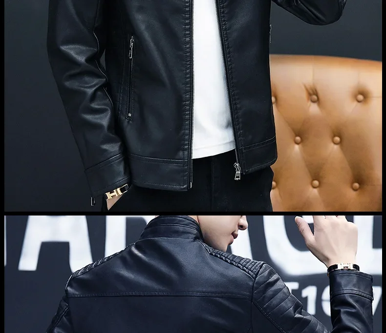 Description Picture 6 of itemNew Arrival Leather Jackets Men Korean Fashion Slim Fit Short Coat Mens Streetwear Casual Blazer Jackets Male Outerwear Jacket