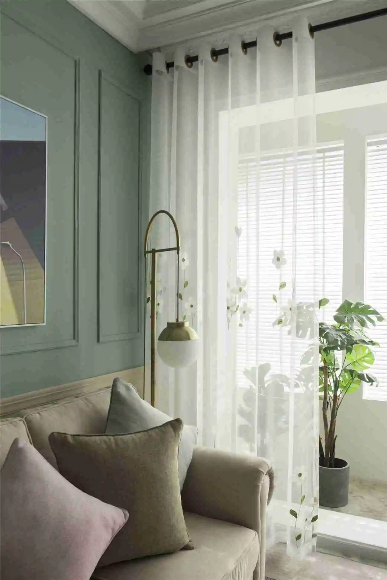 Description Picture 5 of itemChinese Embroidered White Magnolia Curtains Tulle for Living Room Pastoral Sheer Drapes Bedroom Kitchen Window Treatment