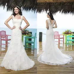 2018 Summer New Arrival Mermaid Lace Beach Bridal Gown With Beads Covered Sheer Strap Backless mother of the bride dresses