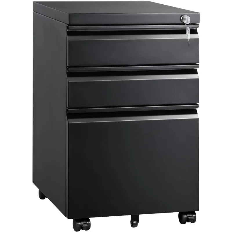 3 Drawer Mobile File Cabinet with Lock, Under Desk Metal Filing Cabinet for Legal/Letter/A4 File, Fully Assembled Except Wheels hirsh industries space solutions 18in deep 3 drawer metal organizer file cabinet letter size fully assembled us